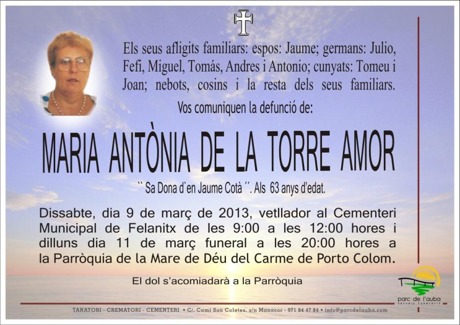 MARIA  ANTÃ'NIA  DE LA TORRE  AMOR