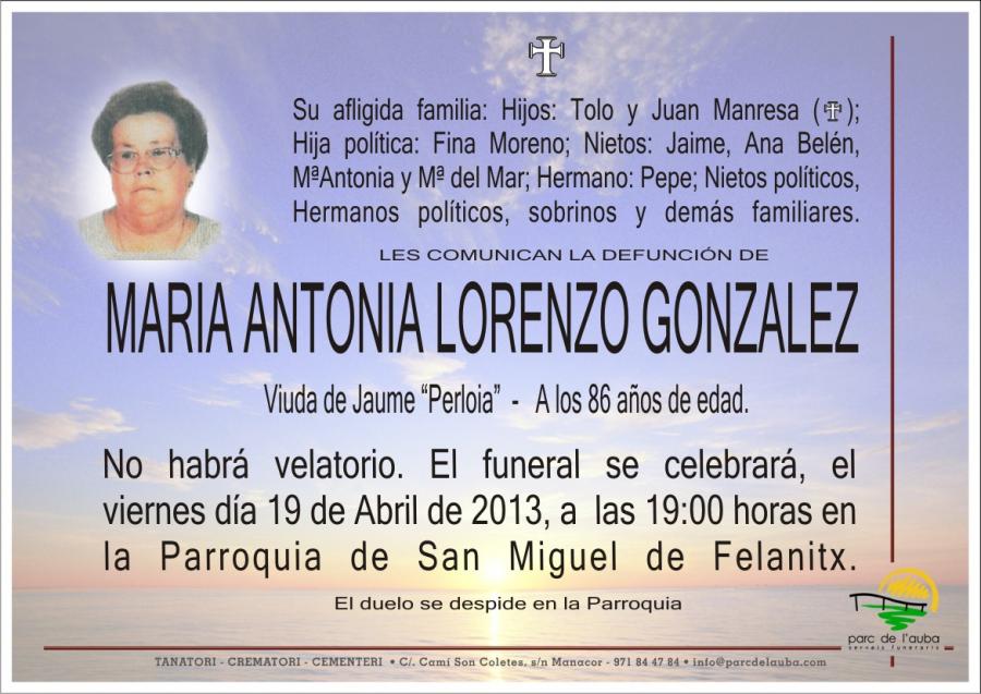 MARIA  ANTONIA LORENZO  GONZALEZ