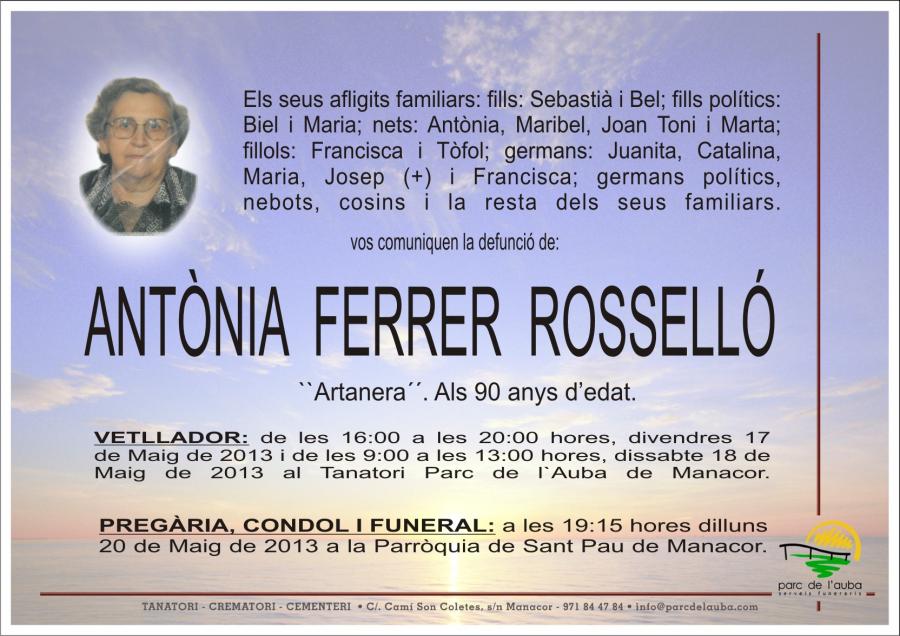 ANTÃ'NIA FERRER  ROSSELLÓ