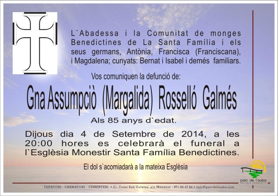 Sor Assumpciò (Margalida) Rosselló Galmés
