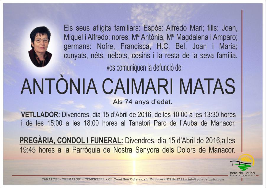 ANTÃ'NIA CAIMARI MATAS