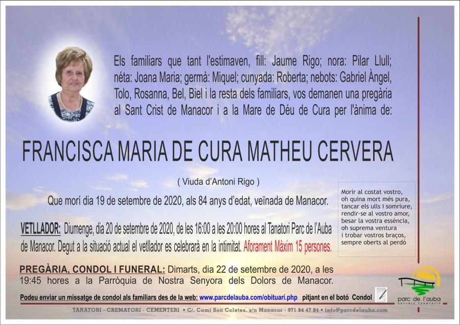 FRANCISCA MARIA DE CURA MATHEU CERVERA