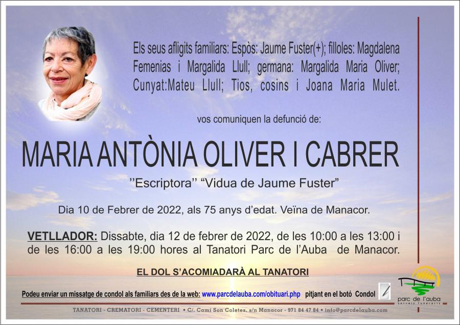 MARIA ANTÃ'NIA  OLIVER I CABRER