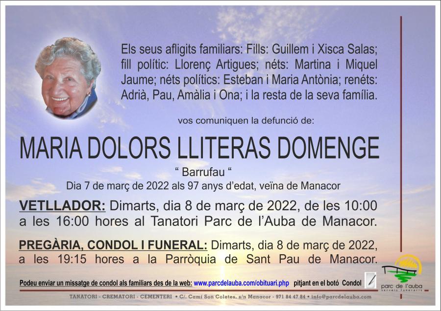 MARIA DOLORS  LLITERAS DOMENGE