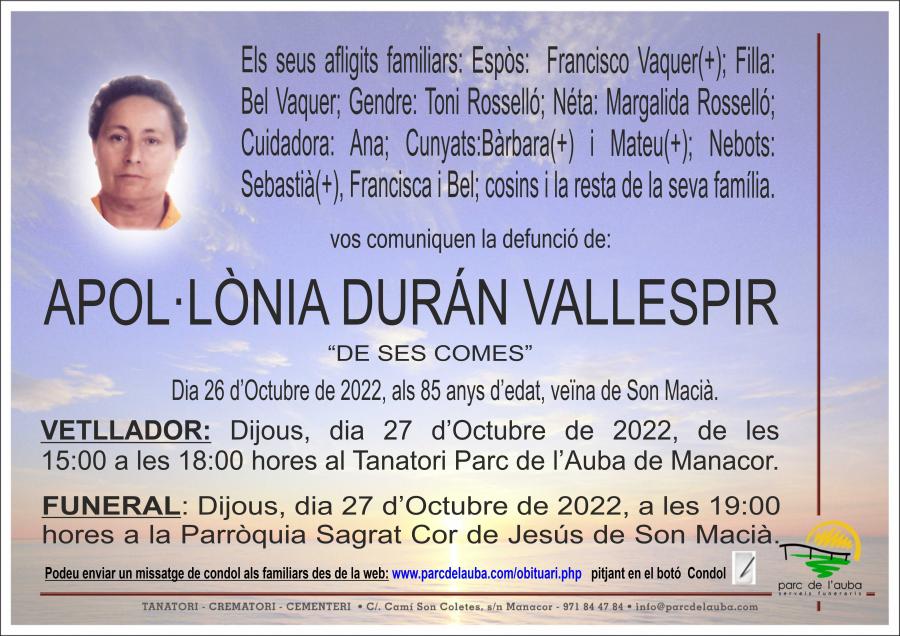 APOL·LÒNIA DURÁN VALLESPIR