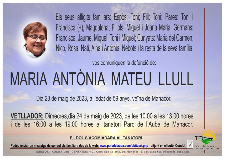 MARIA ANTÃ'NIA  MATEU LLULL
