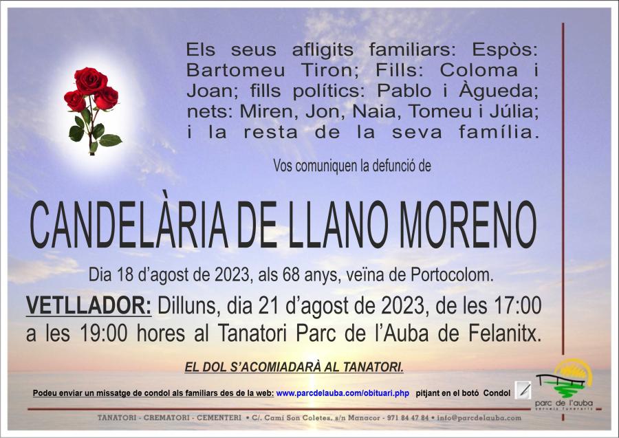 CANDELARIA DE LLANO MORENO