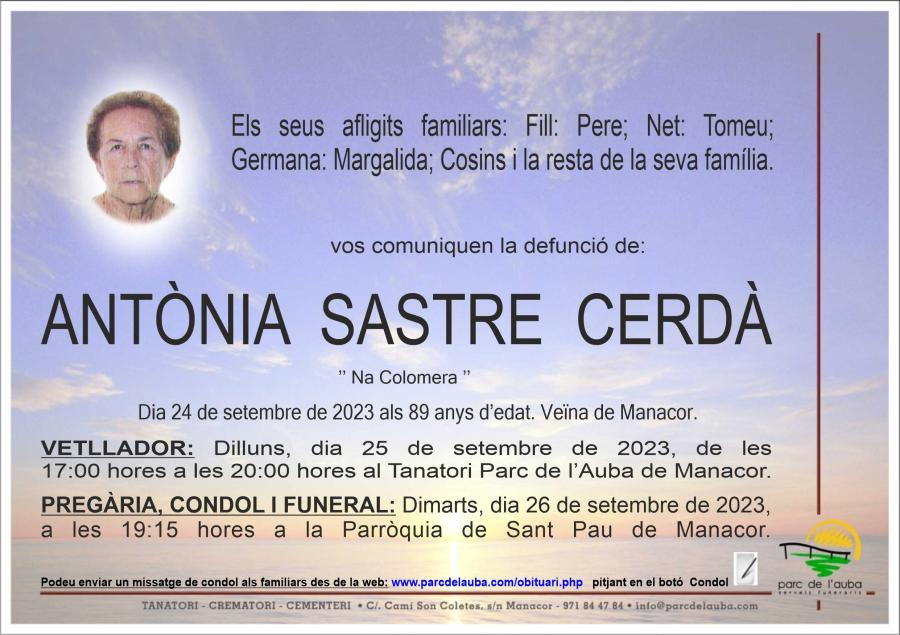 ANTÃ'NIA  SASTRE CERDÀ