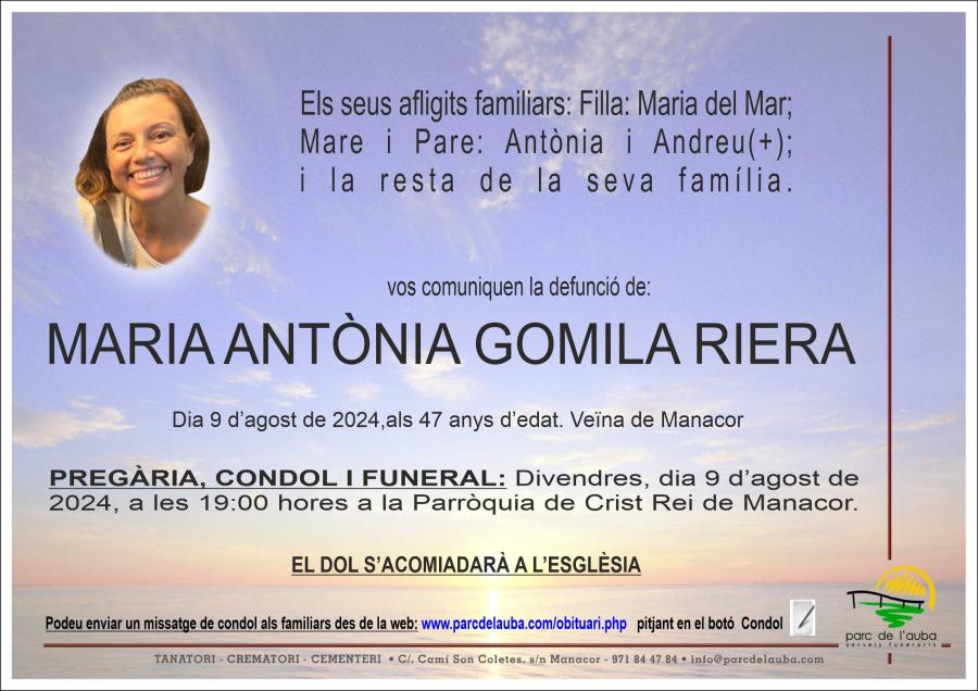 MARIA ANTÃ'NIA  GOMILA RIERA