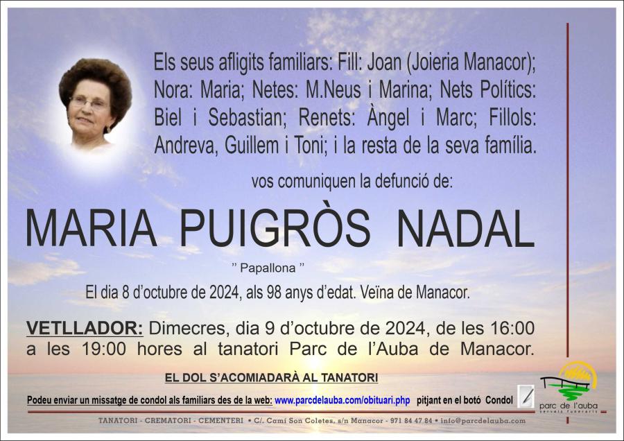 MARIA PUIGRÃ'S NADAL