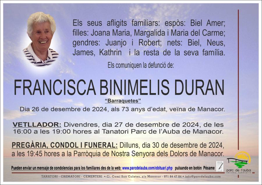 FRANCISCA  BINIMELIS DURAN