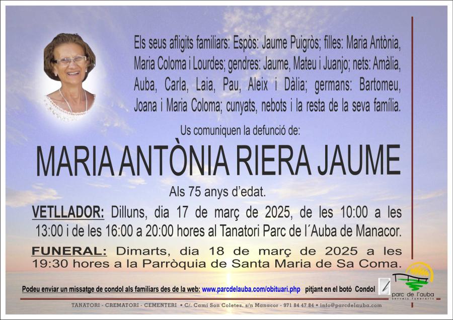 MARIA ANTÃ'NIA  RIERA JAUME