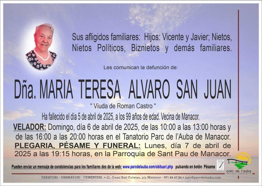 Dña. MARIA TERESA  ALVARO SAN JUAN