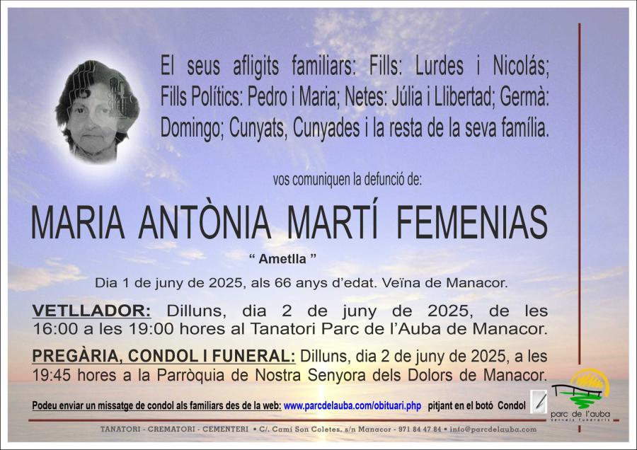 MARIA ANTÃ'NIA MARTÍ FEMENIAS