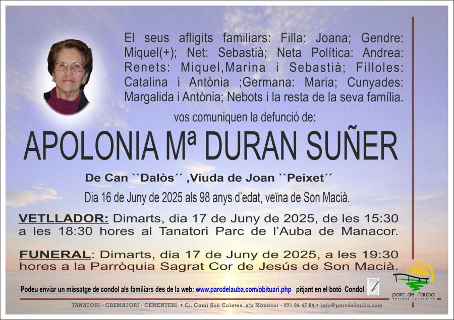 APOLONIA MARIA DURAN SUÑER