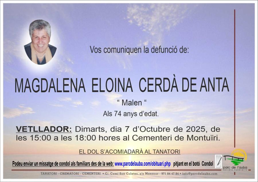 MAGDALENA ELOINA CERDÀ DE ANTA