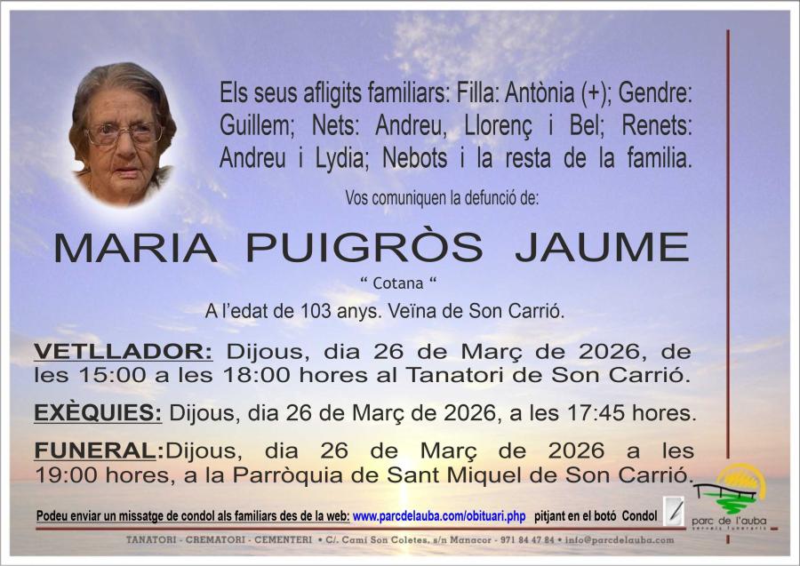 MARIA  PUIGRÃ'S JAUME