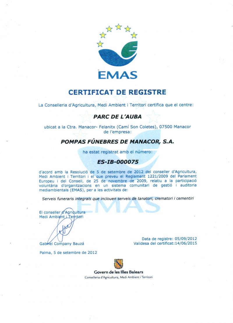 CERTIFICADO DE REGISTRO EMAS