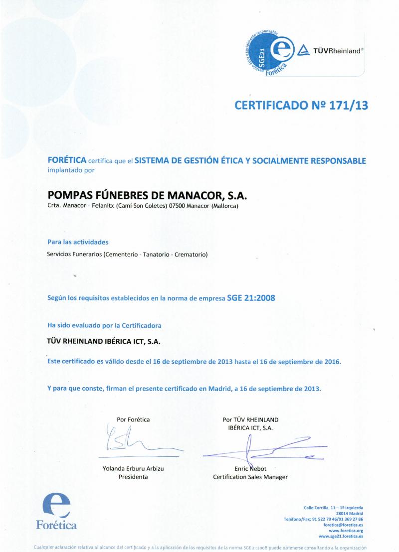 CERTIFICADO SGE 21:2008